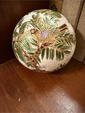 Vintage Satsuma-style Ceramic Decorative Sphere Jungle Birds 4”